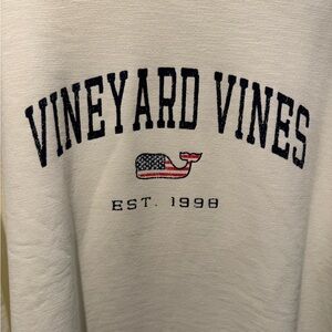 Vineyard Vines Cream Crewneck Sweater with Navy Logo